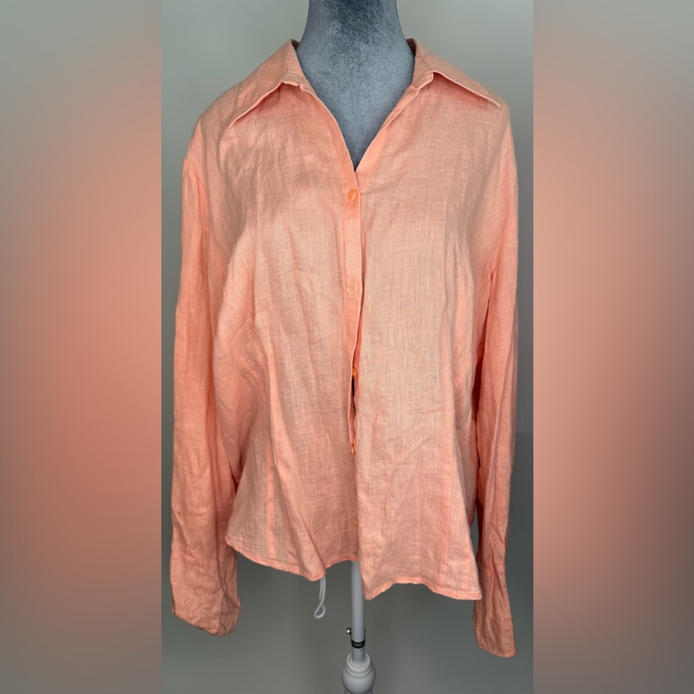 LOFT Peach Linen Button Up Blouse Size XL